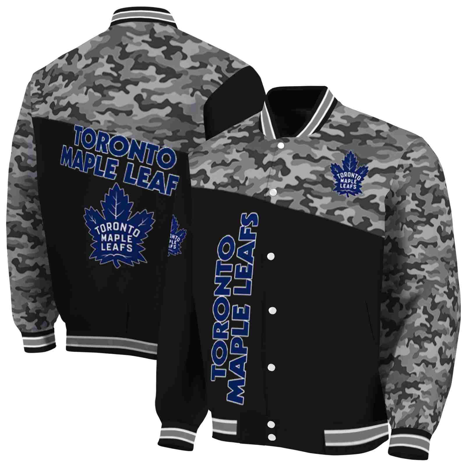 NHL Toronto Maple Leafs Camo Patchwork Black Custom Baseball Jacket Sport Fans Gear