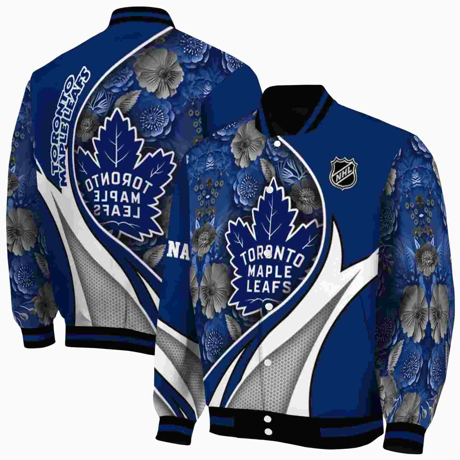NHL Toronto Maple Leafs Floral Print Blue Custom Baseball Jacket Sport Fans Gear