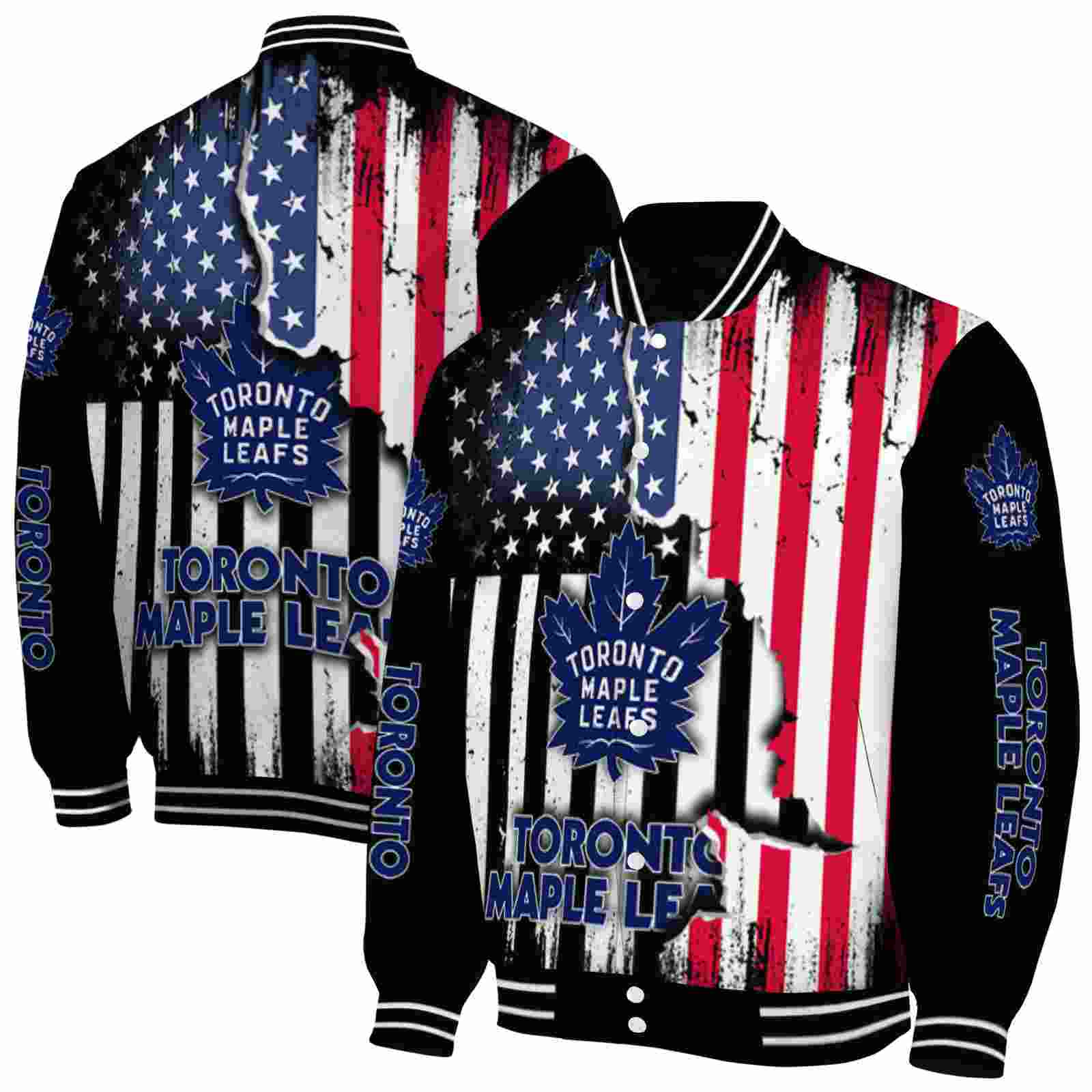 NHL Toronto Maple Leafs Patriotic Theme Black Custom Baseball Jacket Sport Fans Gear