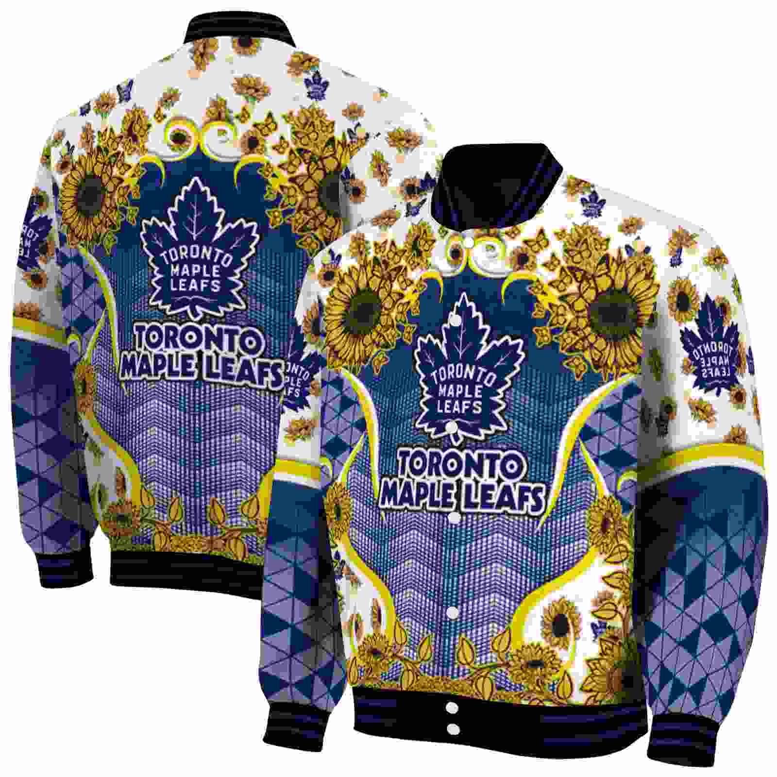 NHL Toronto Maple Leafs SuNFL ower Bloom Blue Yellow Custom Baseball Jacket Sport Fans Gear