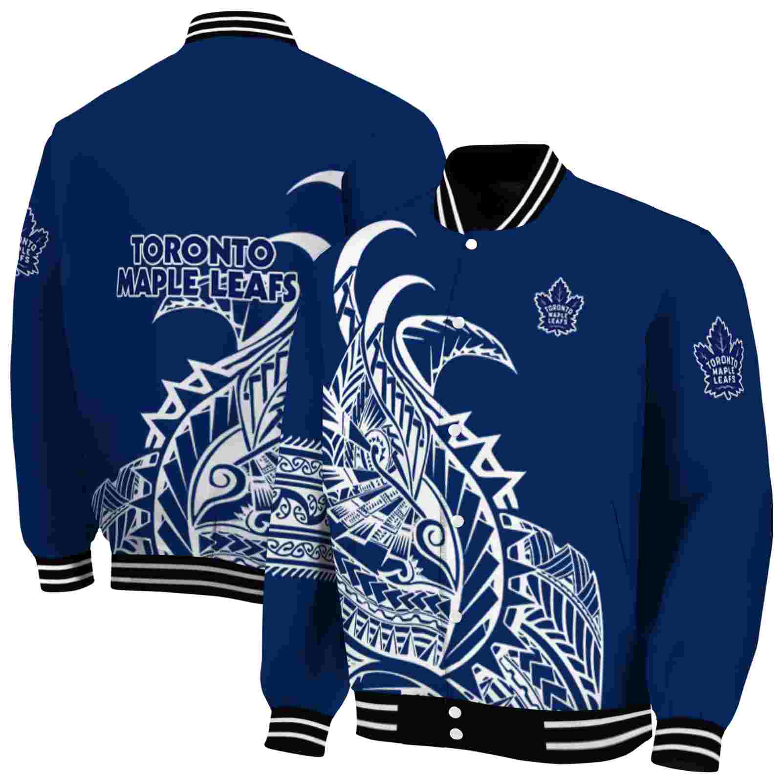 NHL Toronto Maple Leafs Tribal Art Blue White Black Custom Baseball Jacket Sport Fans Gear