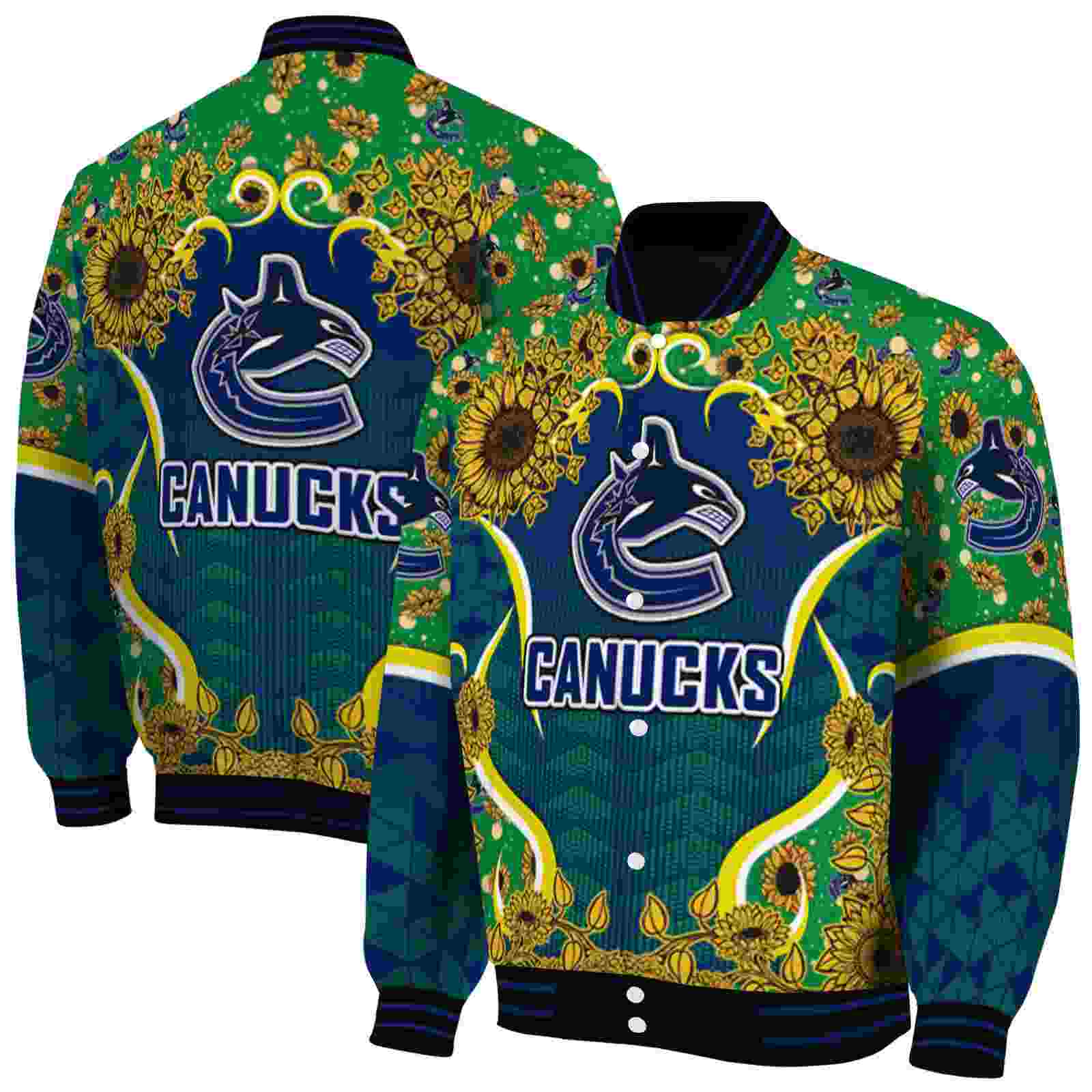 NHL Vancouver Canucks SuNFL ower Bloom Blue Yellow Custom Baseball Jacket Sport Fans Gear