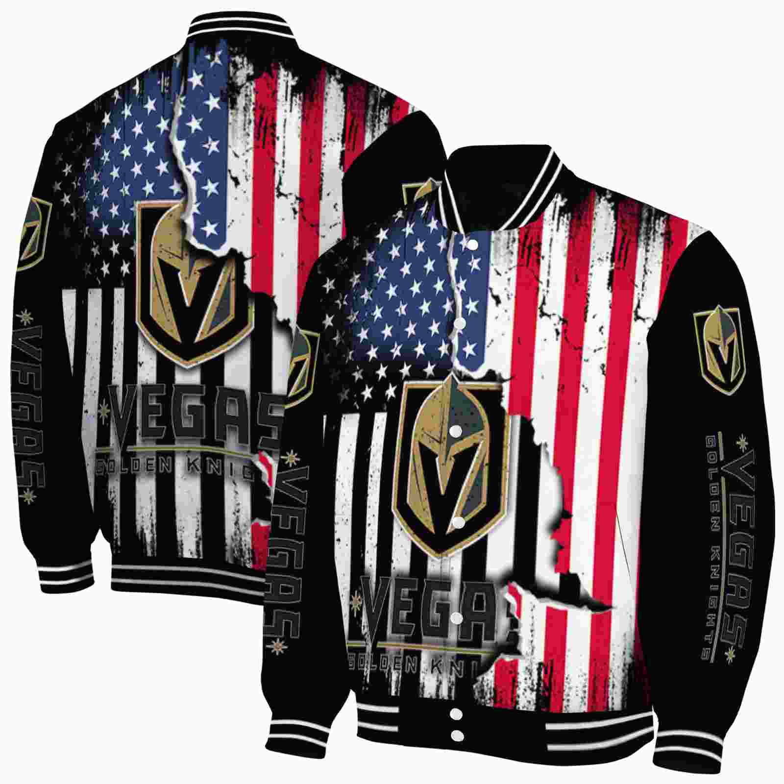 NHL Vegas Golden Knights Patriotic Theme Black Custom Baseball Jacket Sport Fans Gear