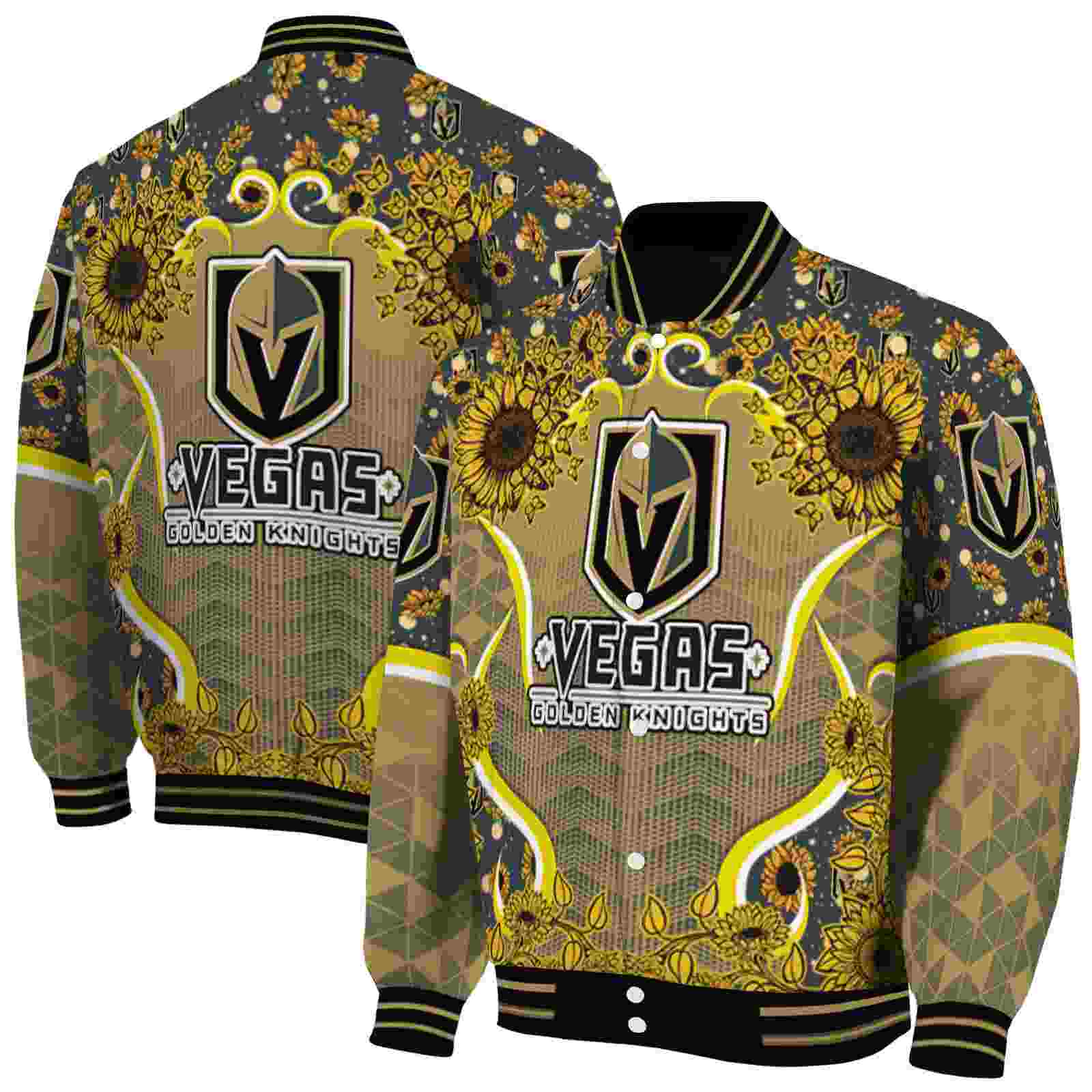 NHL Vegas Golden Knights SuNFL ower Bloom Tan Yellow Custom Baseball Jacket Sport Fans Gear