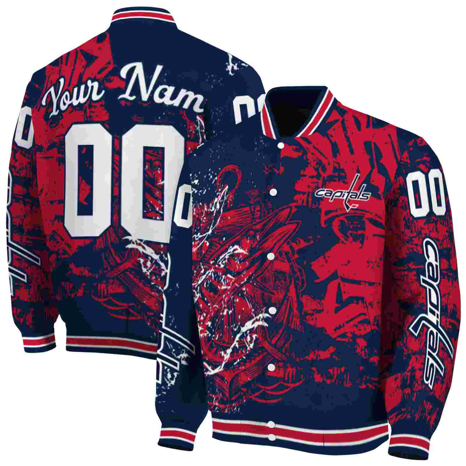 NHL Washington Capitals Fishing Art Blue Custom Baseball Jacket Sport Fans Gear