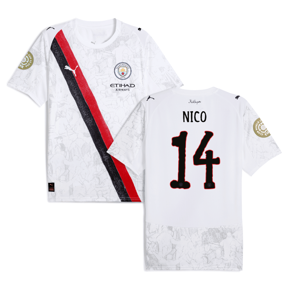 Nico O'Reilly 14 Manchester City x KidSuper 2025/26 FIFA Club World Cup 25 USA Patch Men Jersey - White
