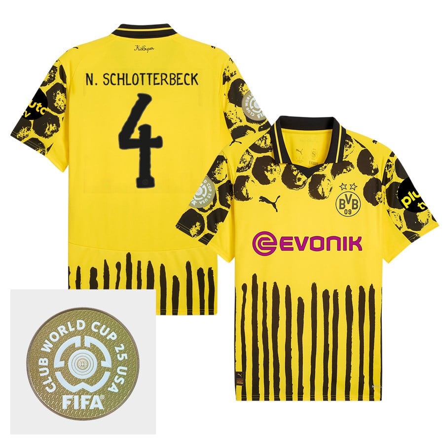 Nico Schlotterbeck 4 Borussia Dortmund x KidSuper 2025/26 FIFA Club World Cup 25 USA Patch Men Jersey - Yellow