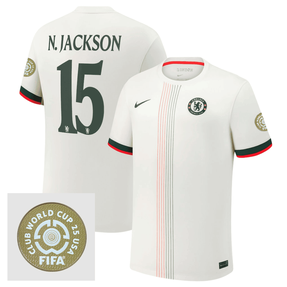 Nicolas Jackson 15 Chelsea 2025/26 FIFA Club World Cup 25 USA Patch Away Men Jersey - White