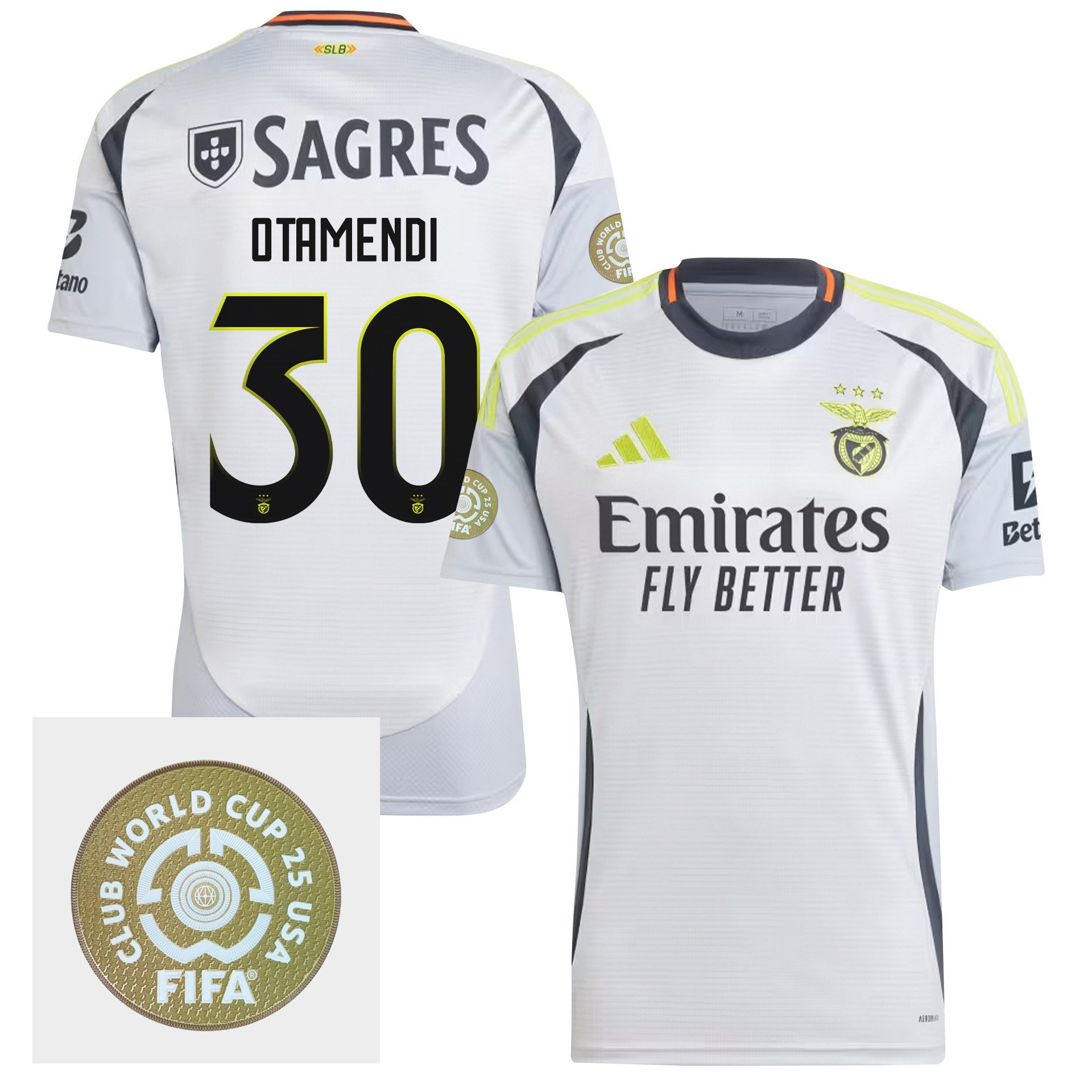 Nicols Otamendi 30 S.L. Benfica 2024/25 FIFA Club World Cup 25 USA Patch Third Men Jersey - White