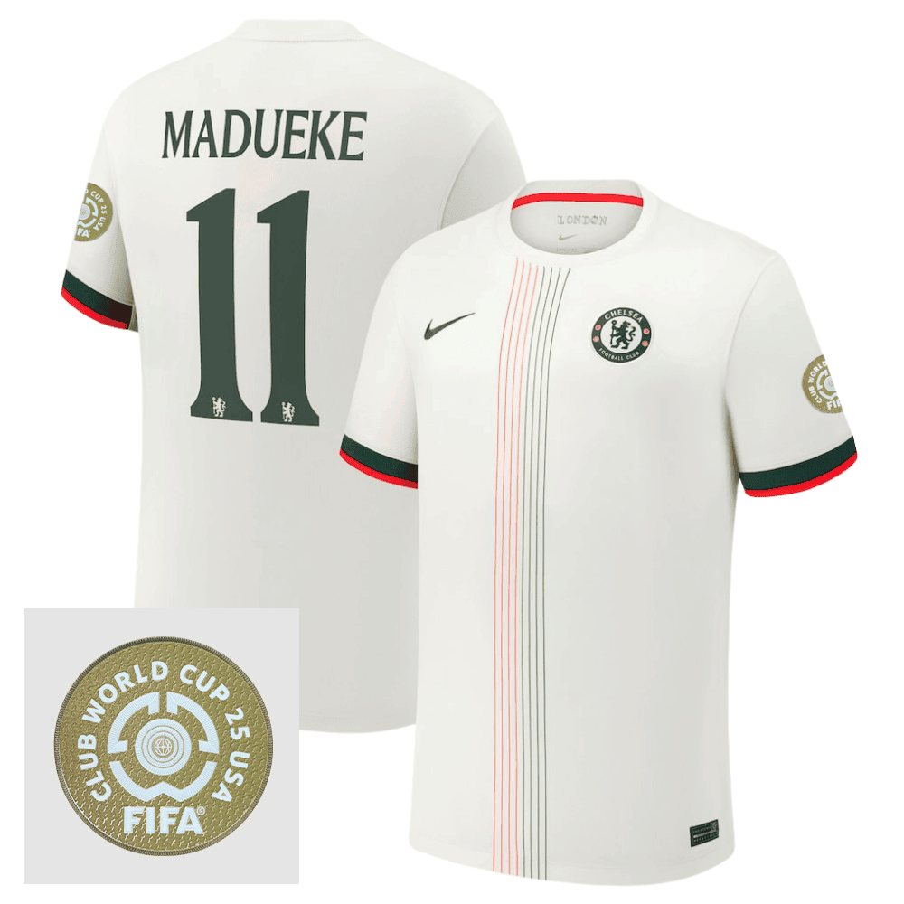 Noni Madueke 11 Chelsea 2025/26 FIFA Club World Cup 25 USA Patch Away Men Jersey - White