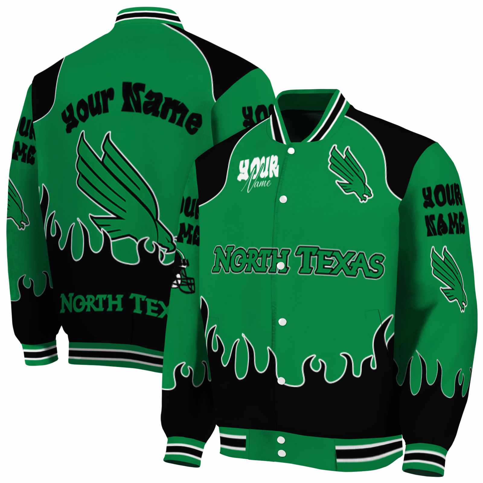 North Texas Mean Green NCAA Fire Graphic Green Jacket Personalized For Football Fans