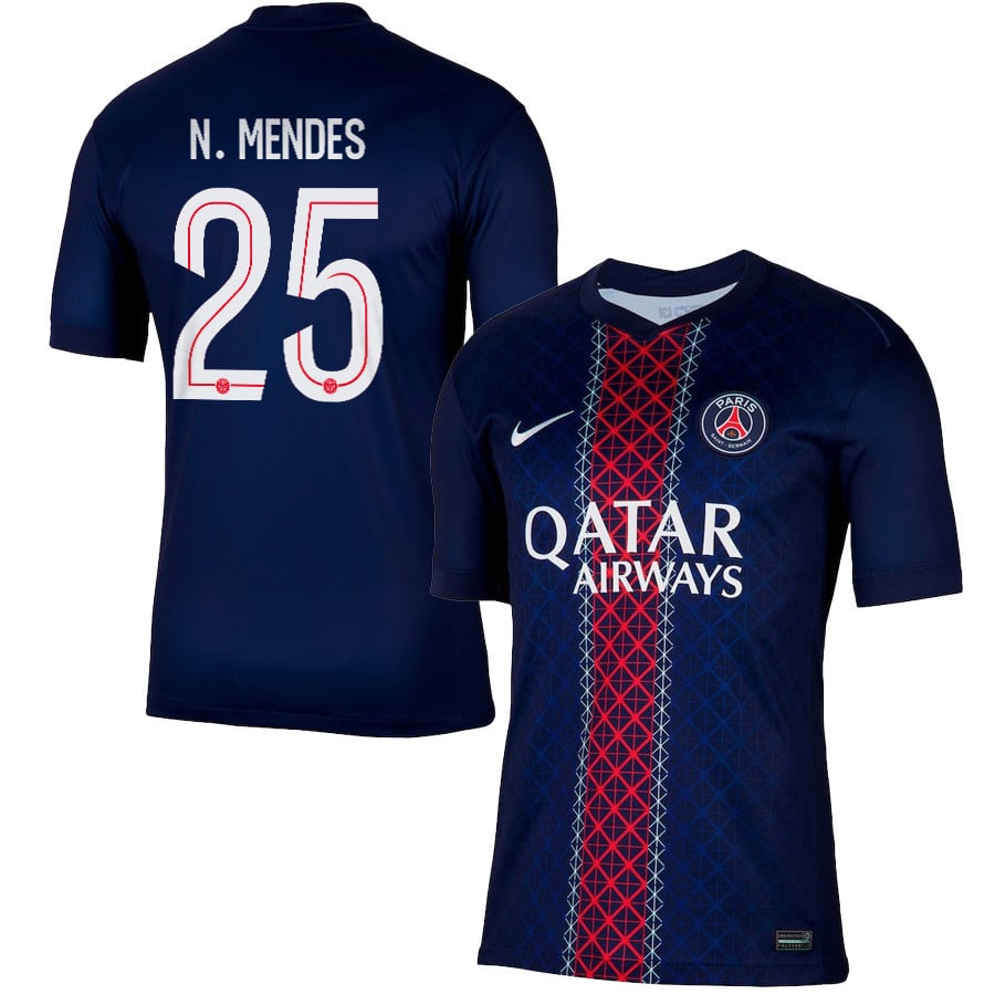 Nuno Mendes 25 Paris Saint-Germain 2025/26 Home Men Jersey - Navy