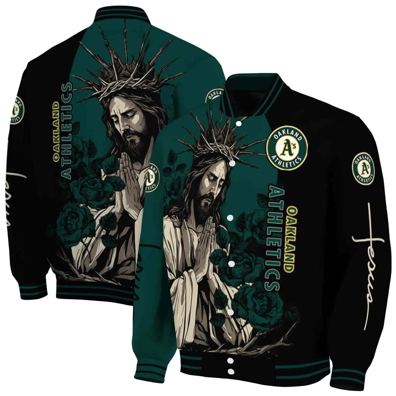 Oakland Athletics NCAA Hands In Prayer Green Black Jacket Custom Gift For Sport Team Fans 