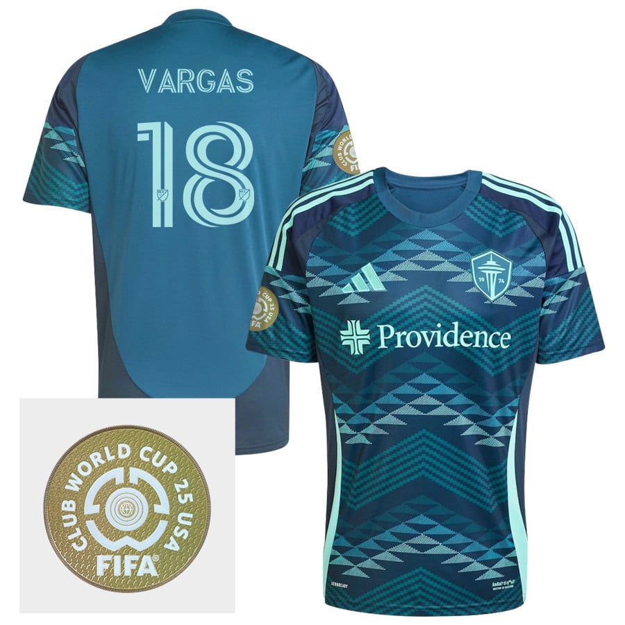 Obed Vargas 18 Seattle Sounders FC 2025 The Salish Sea Kit FIFA Club World Cup 25 USA Patch Men Jersey - Blue