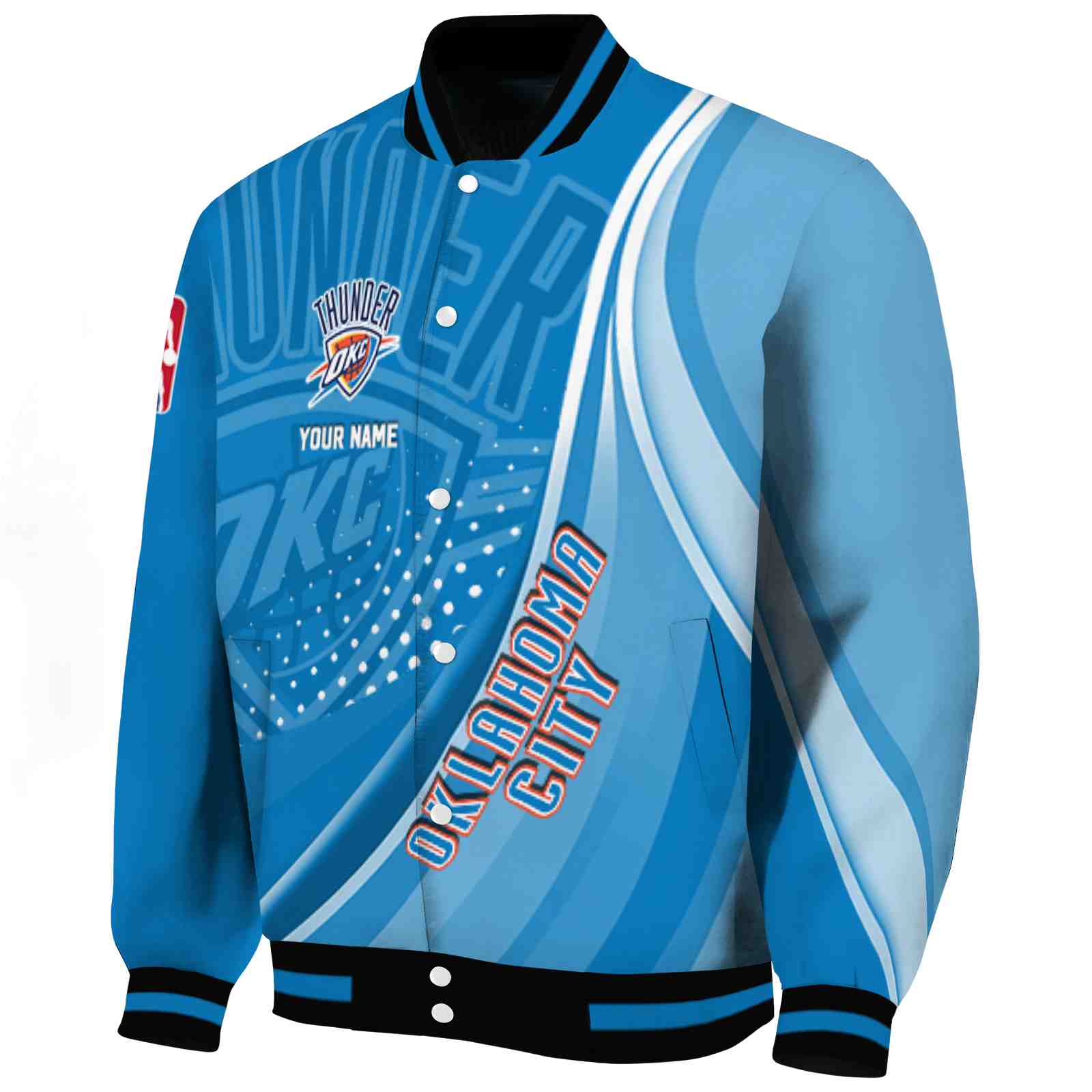 Official NBA Oklahoma City Thunder Wave Patterns Blue Jacket 2025 Customized