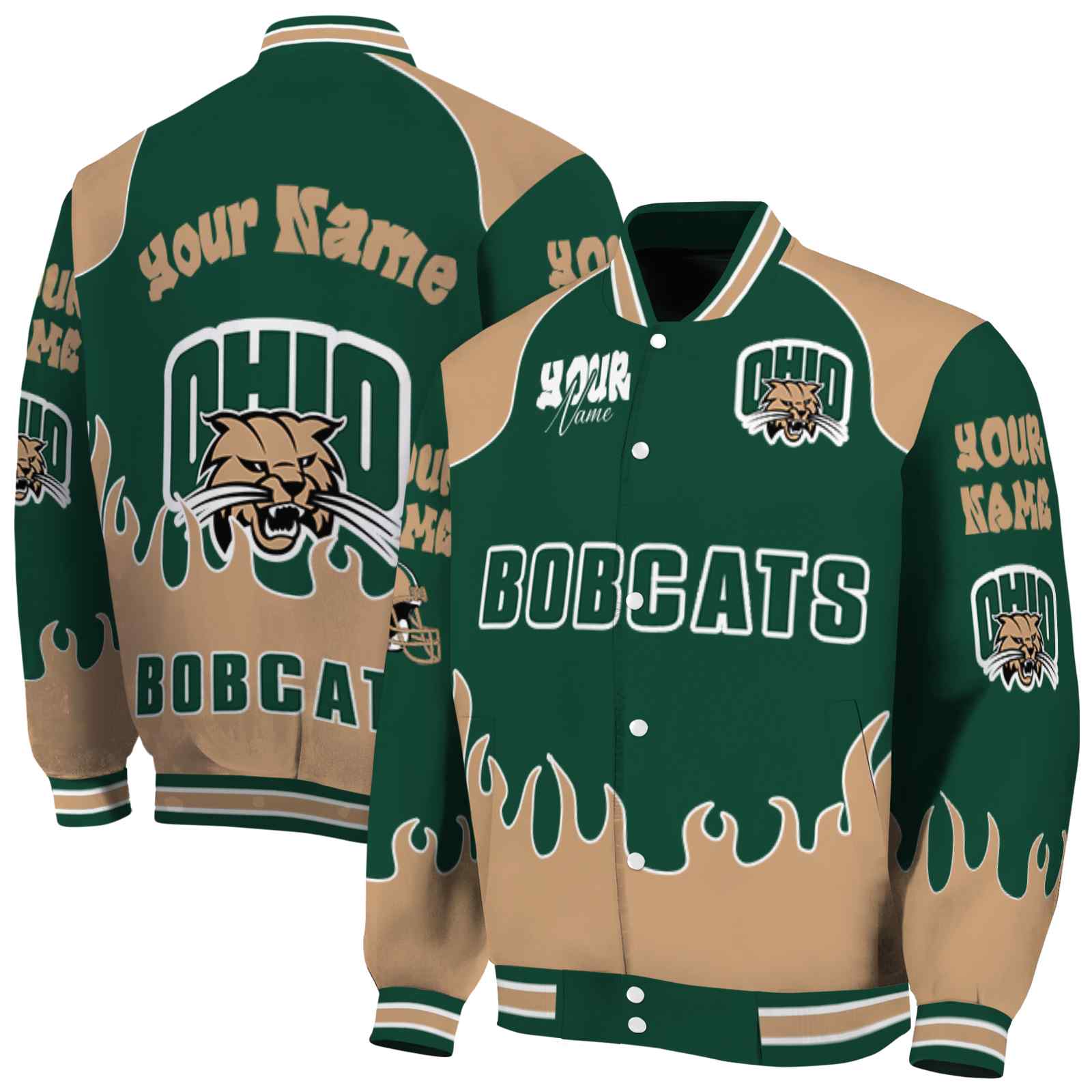 Ohio Bobcats NCAA Fire Graphic All Over Print Green Jacket Custom For Football Fans