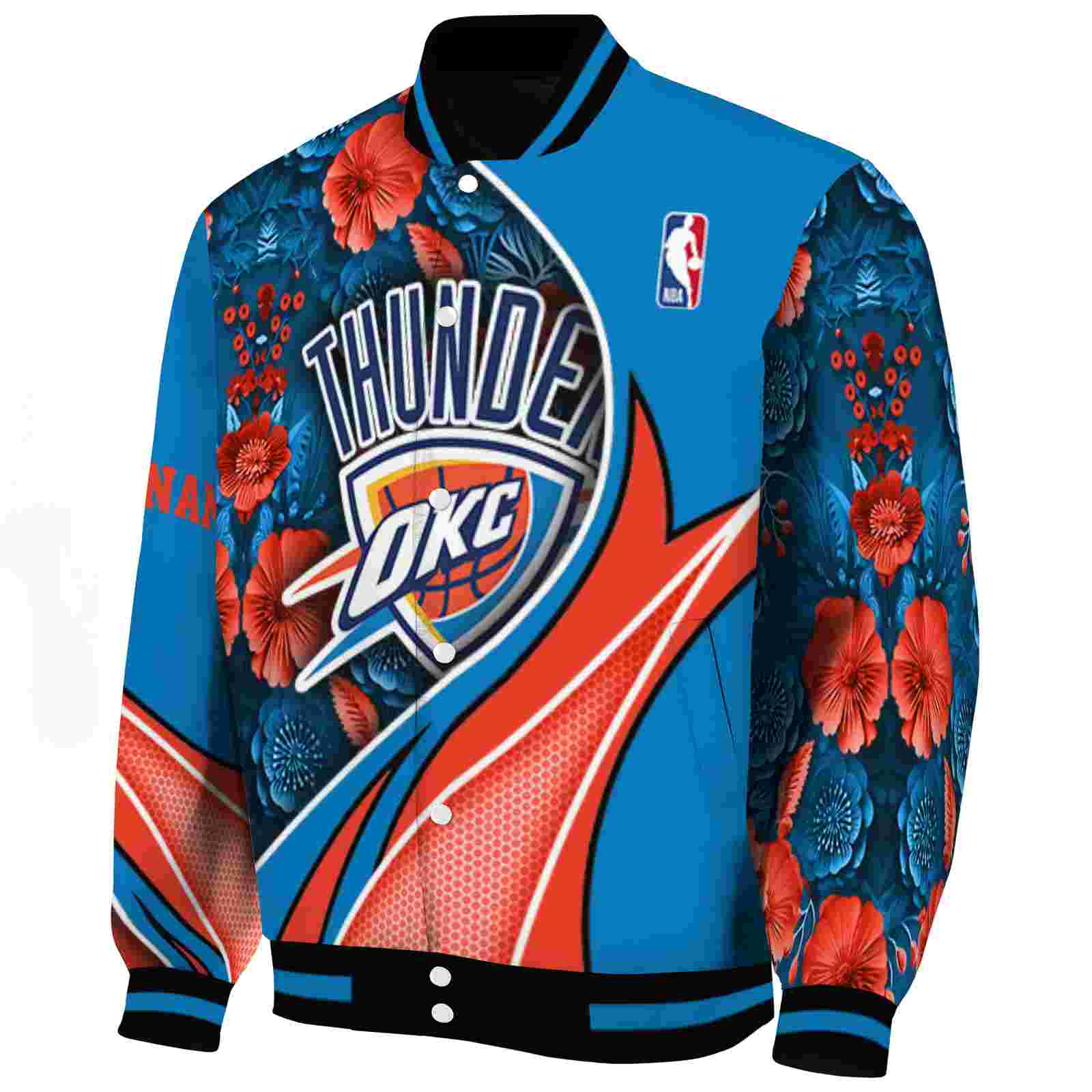OKC Thunder 2025 NBA Champions Oklahoma City Thunder Floral Print Blue Jacket Personalized Fans Gear