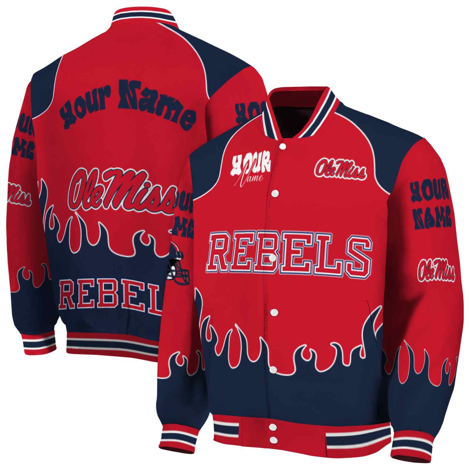 Ole Miss Rebels NCAA Fire Graphic Red Jacket Personalized For Football Fans