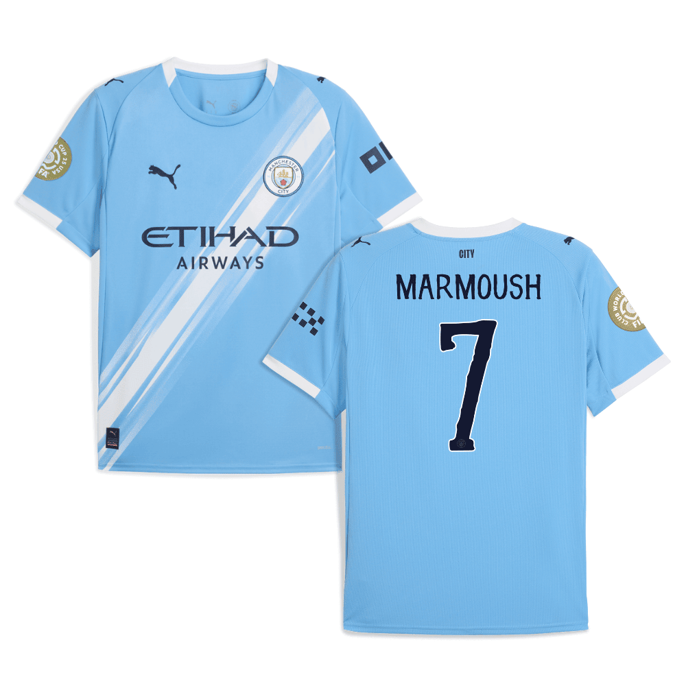 Omar Marmoush 7 Manchester City x KidSuper 2025/26 FIFA Club World Cup 25 USA Patch Home Men Jersey - Sky Blue