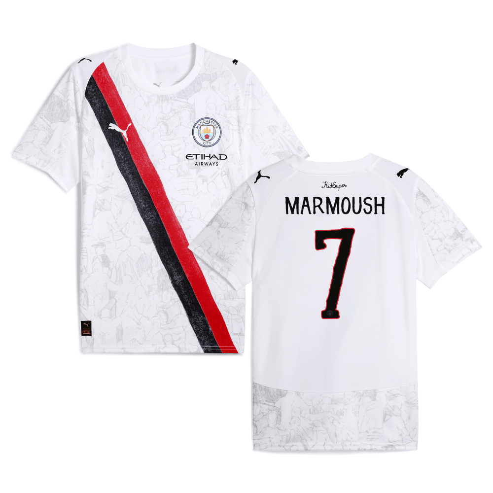Omar Marmoush 7 Manchester City x KidSuper 2025/26 Men Jersey - White