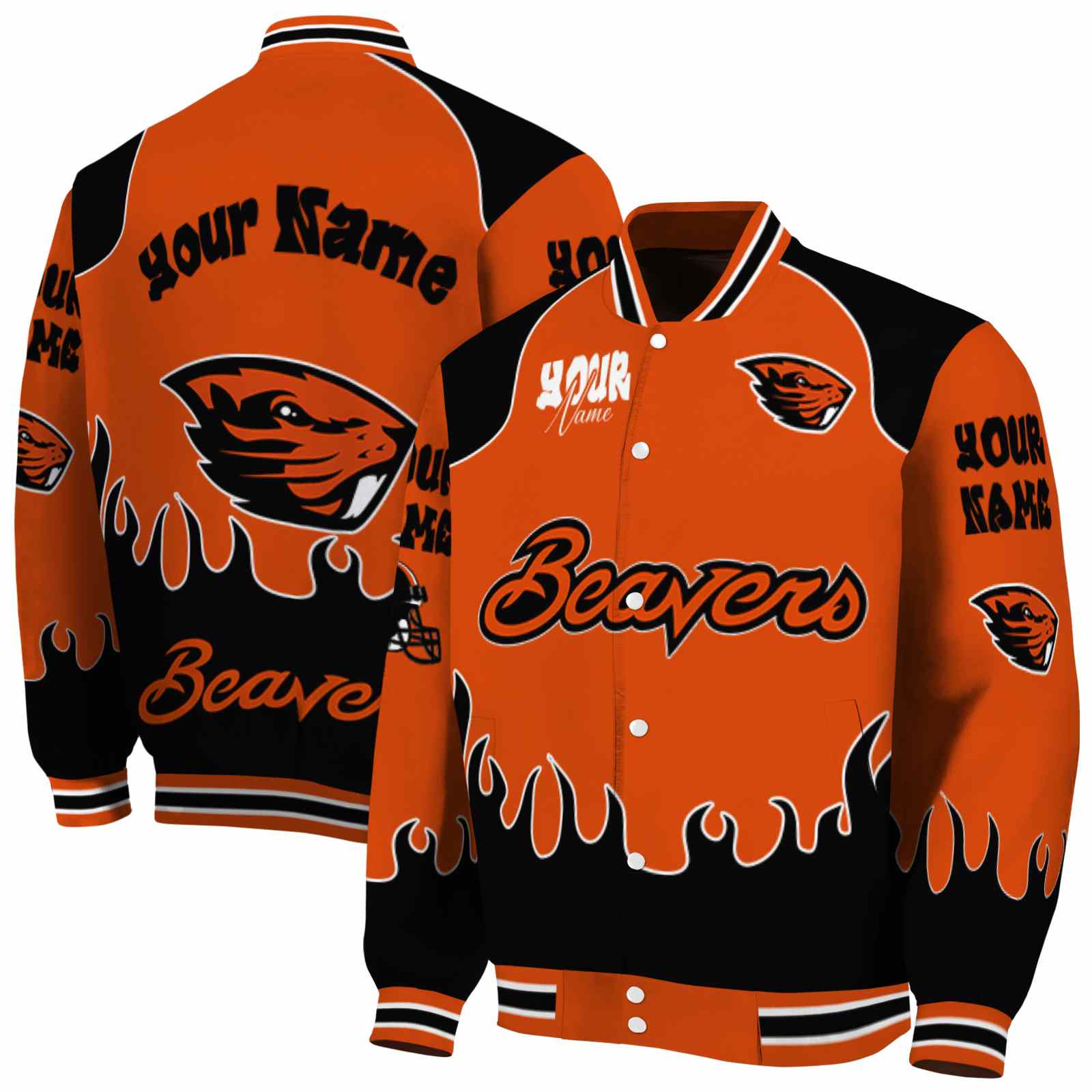 Oregon State Beavers NCAA Fire Graphic Orange Jacket Customized For Football Fans