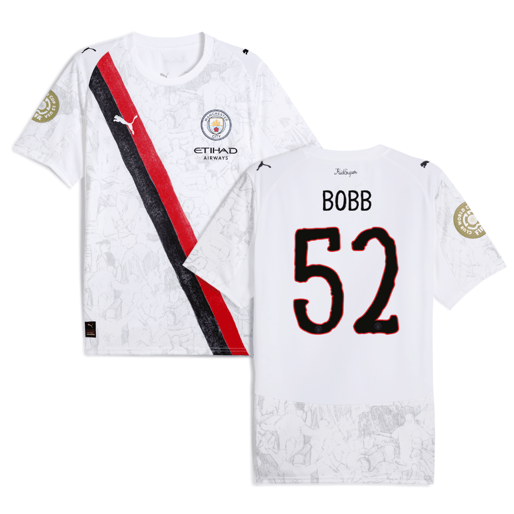 Oscar Bobb 52 Manchester City x KidSuper 2025/26 FIFA Club World Cup 25 USA Patch Men Jersey - White