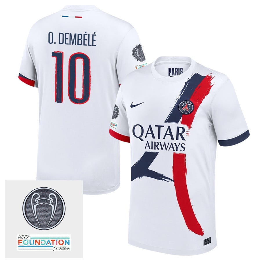 Ousmane Dembl 10 Paris Saint-Germain UEFA Champions League Titleholder 2024/25 Away Men Jersey - White