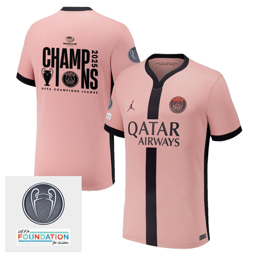Paris Saint-Germain UEFA Champions League Cup CHAMPIONS Titleholder Patch 2024/25 Third Men Jersey - Pink