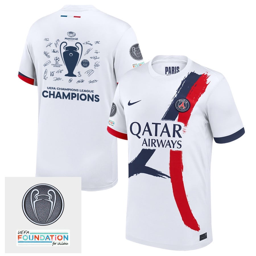 Paris Saint-Germain UEFA Champions League Cup Team Signatures Titleholder Patch 2024/25 Away Men Jersey - White