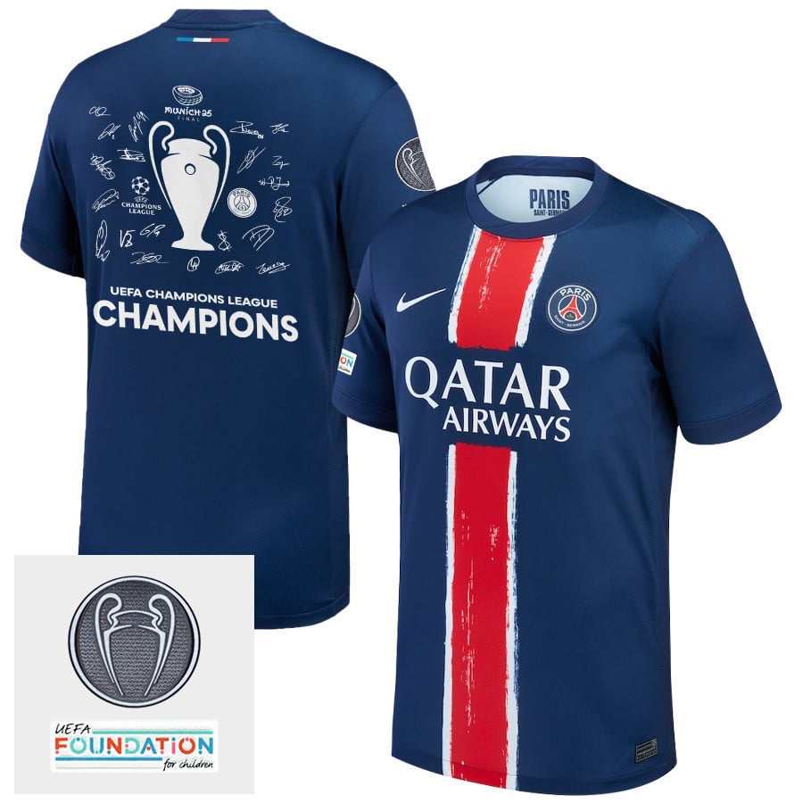 Paris Saint-Germain UEFA Champions League Cup Team Signatures Titleholder Patch 2024/25 Home Men Jersey - Navy