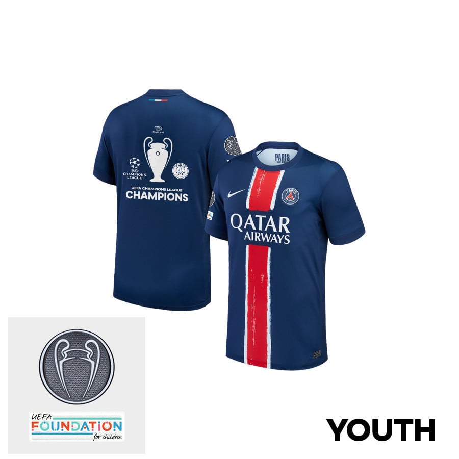 Paris Saint-Germain UEFA Champions League Cup Titleholder Patch 2024/25 Home YOUTH Jersey - Navy