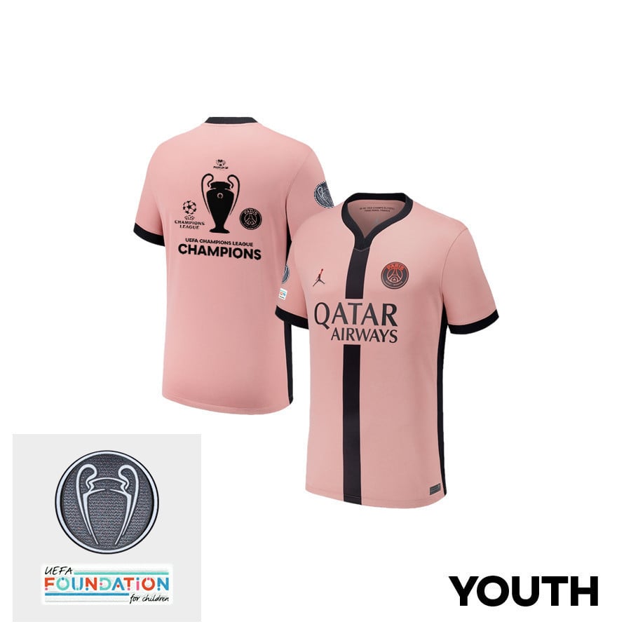 Paris Saint-Germain UEFA Champions League Cup Titleholder Patch 2024/25 Third YOUTH Jersey - Pink