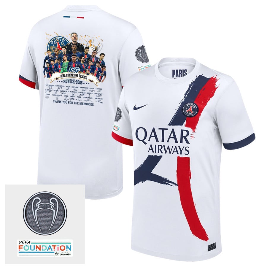 Paris Saint-Germain UEFA Champions League Thanks For Memories Titleholder Patch 2024/25 Away Men Jersey - White