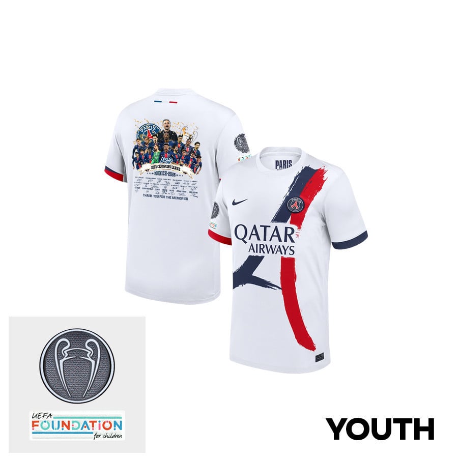 Paris Saint-Germain UEFA Champions League Thanks For Memories Titleholder Patch 2024/25 Away YOUTH Jersey - White