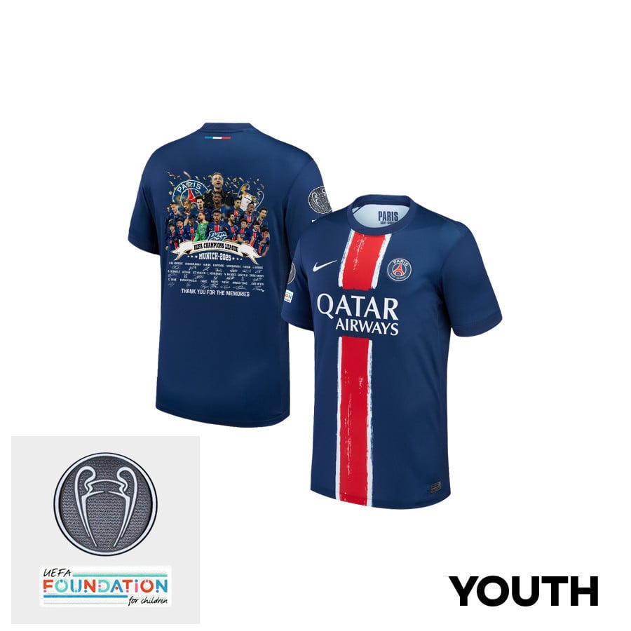 Paris Saint-Germain UEFA Champions League Thanks For Memories Titleholder Patch 2024/25 Home YOUTH Jersey - Navy