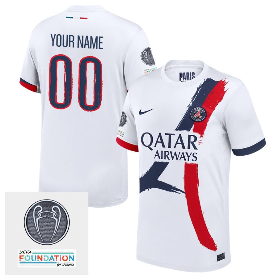 Paris Saint-Germain UEFA Champions League Titleholder 2024/25 Away Men Custom Jersey - White