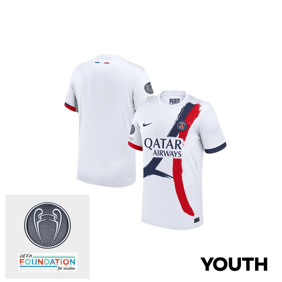 Paris Saint-Germain UEFA Champions League Titleholder 2024/25 Champions Away YOUTH Jersey - White