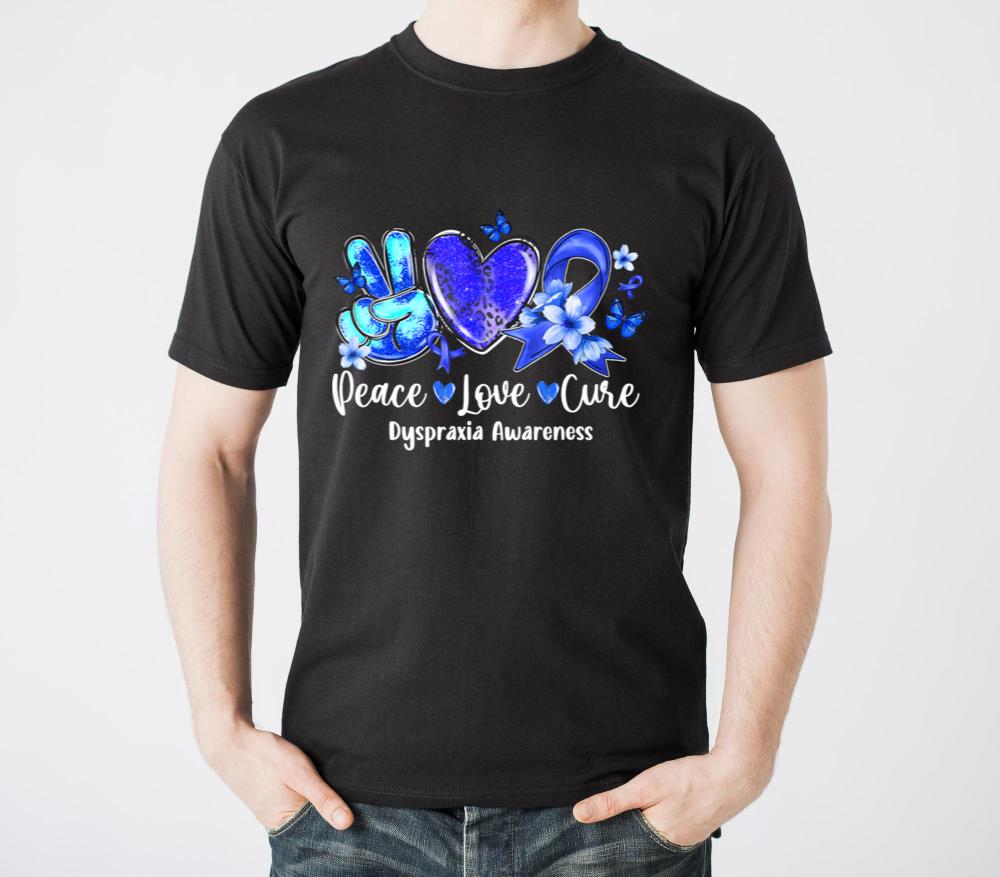 Peace Love Cure Blue Ribbon Dyspraxia Awareness - Unisex Standard T-Shirt