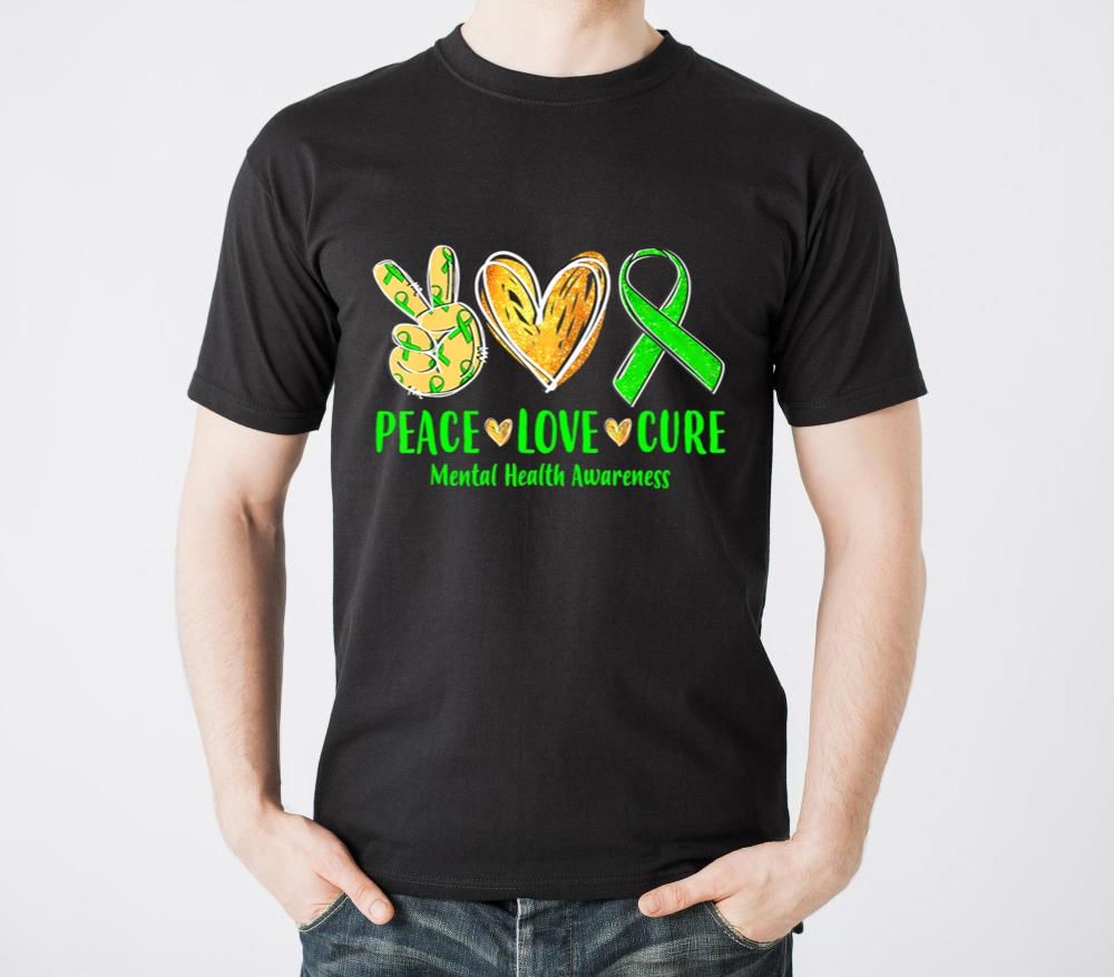 Peace Love Cure Mental Health Awareness Green Ribb1 - Unisex Standard T-Shirt