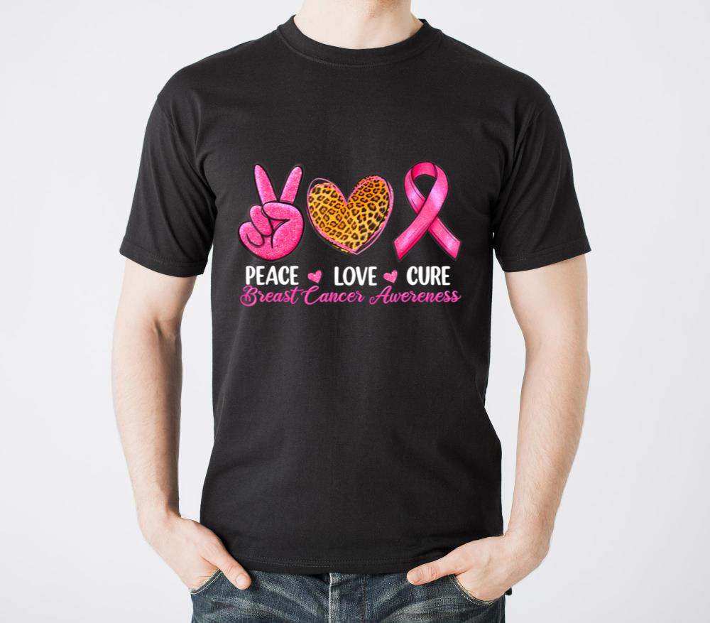 Peace Love Cure Pink Ribbon Cancer Breast Awarenes - Unisex Standard T-Shirt