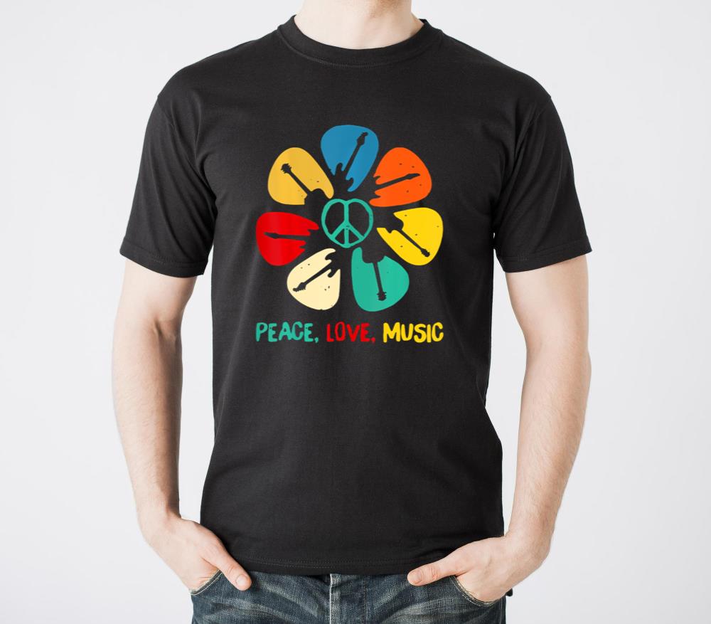 Peace Love Music Guitar Flower Rock And Roll1 - Unisex Standard T-Shirt