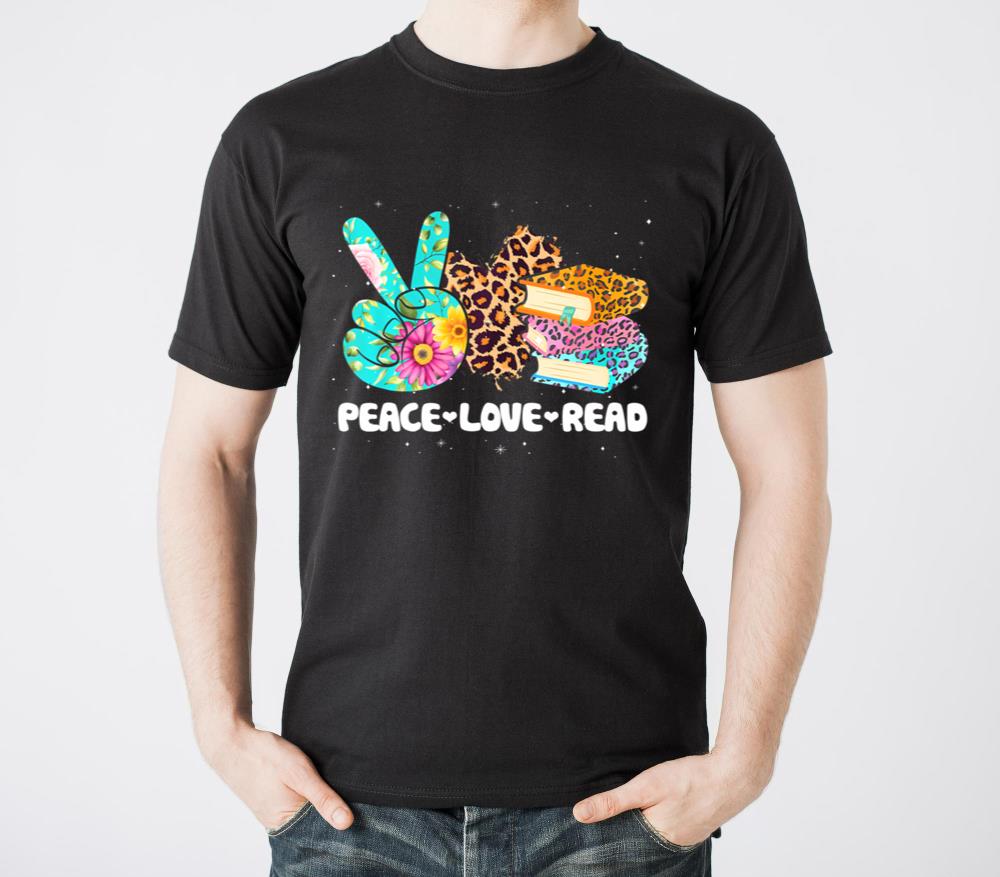 Peace Love Read Book Lover Reading Leopard Heart T - Unisex Standard T-Shirt