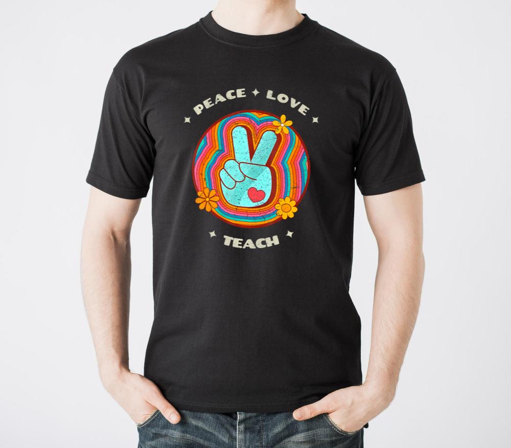 Peace Love Teach Vintage Retro 70s Hippie Teacher - Unisex Standard T-Shirt