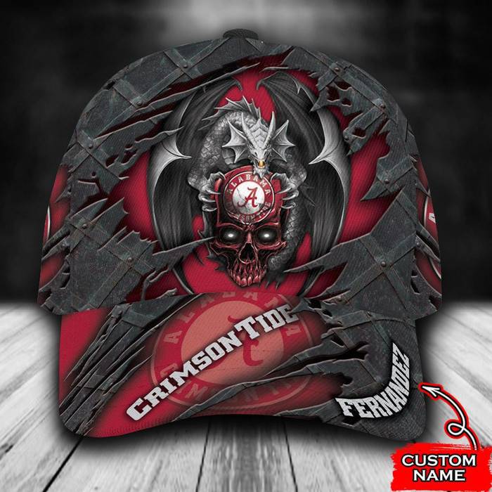 Personalized Alabama Crimson Tide Dragon Skull 3D Baseball Cap Red CNI1101