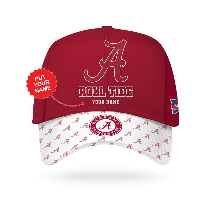 Personalized Alabama Crimson Tide Roll Tide 3D Baseball Cap Red White CNI2028