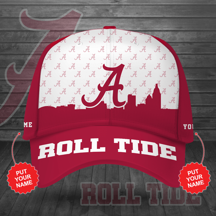 Personalized Alabama Crimson Tide Roll Tide City 3D Baseball Cap Red White CNI2004