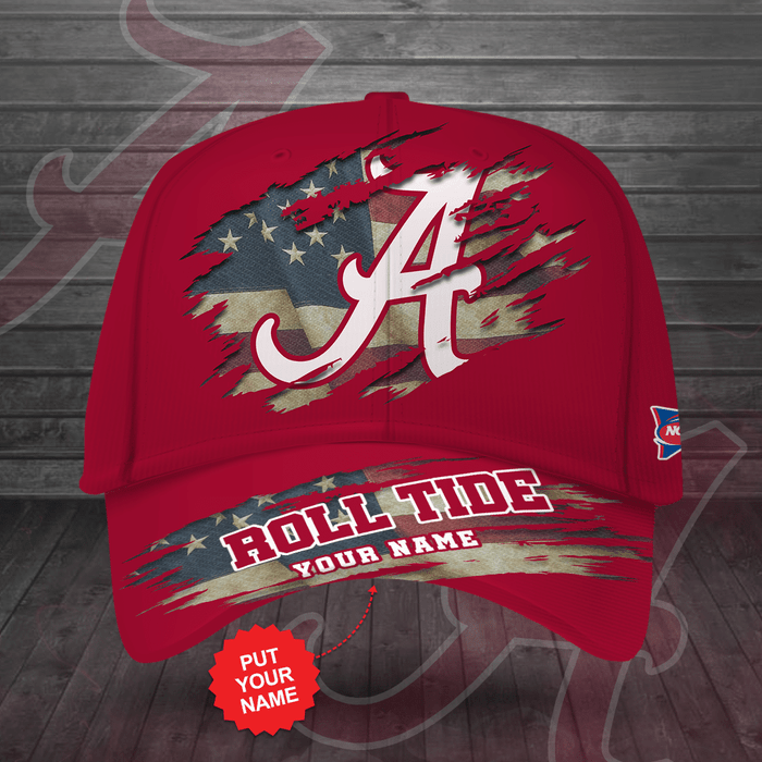 Personalized Alabama Crimson Tide USA Flag Roll Tide 3D Baseball Cap Red CNI2048