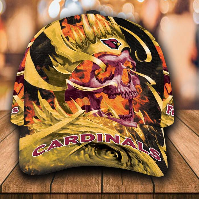 Personalized Arizona Cardinals Flame Skull 3D Classic Baseball Cap CNI361