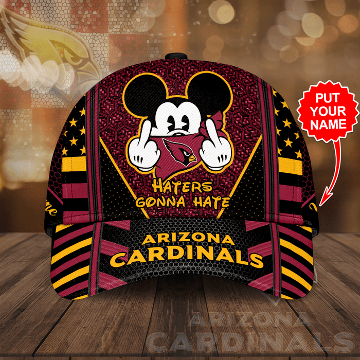 Personalized Arizona Cardinals Mickey Mouse Haters Gonna Hate 3D Baseball Cap Black Garnet CNI2095