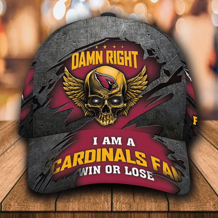 Personalized Arizona Cardinals Skull Damn Right Text 3D Classic Baseball Cap CNI365